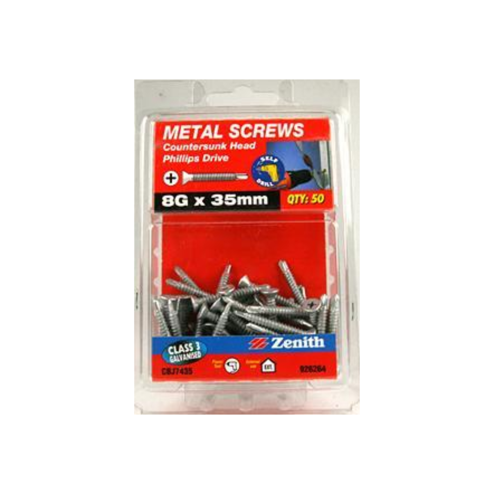 Zenith Class 3 Galvanised Metal Screws 8G x 35mm 50 Pk