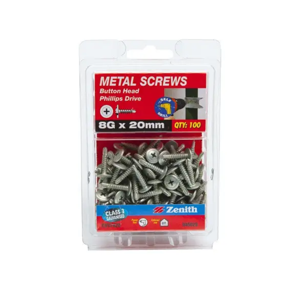Zenith Metal Button Head Screws Galvanised 8G x 20mm 100 Pk