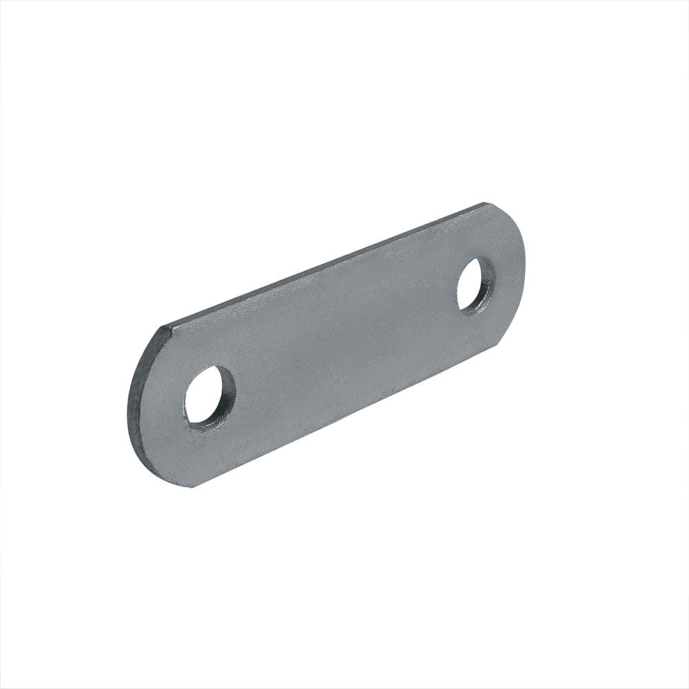 Metal bracket with two holes on a white background