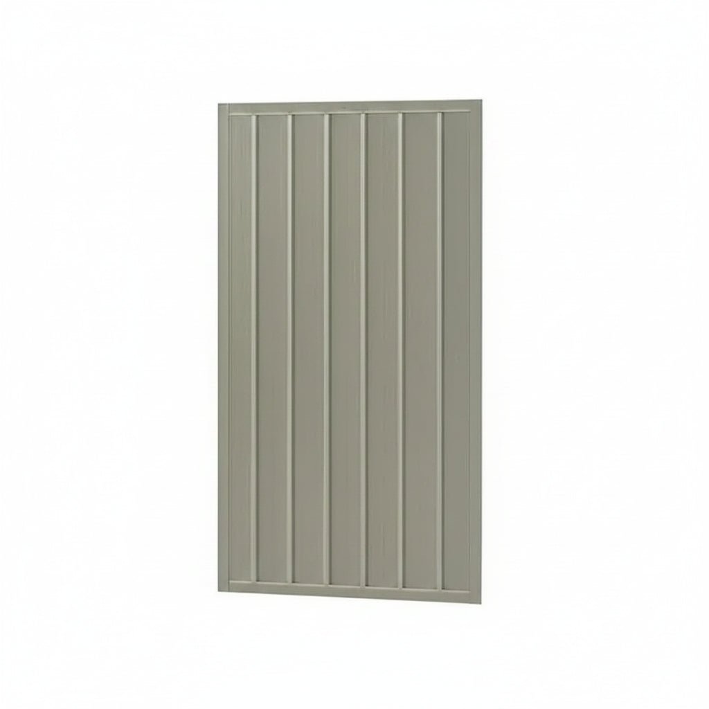 A rectangular panel with vertical slats in a light grayish-beige color, shown against a plain white background.