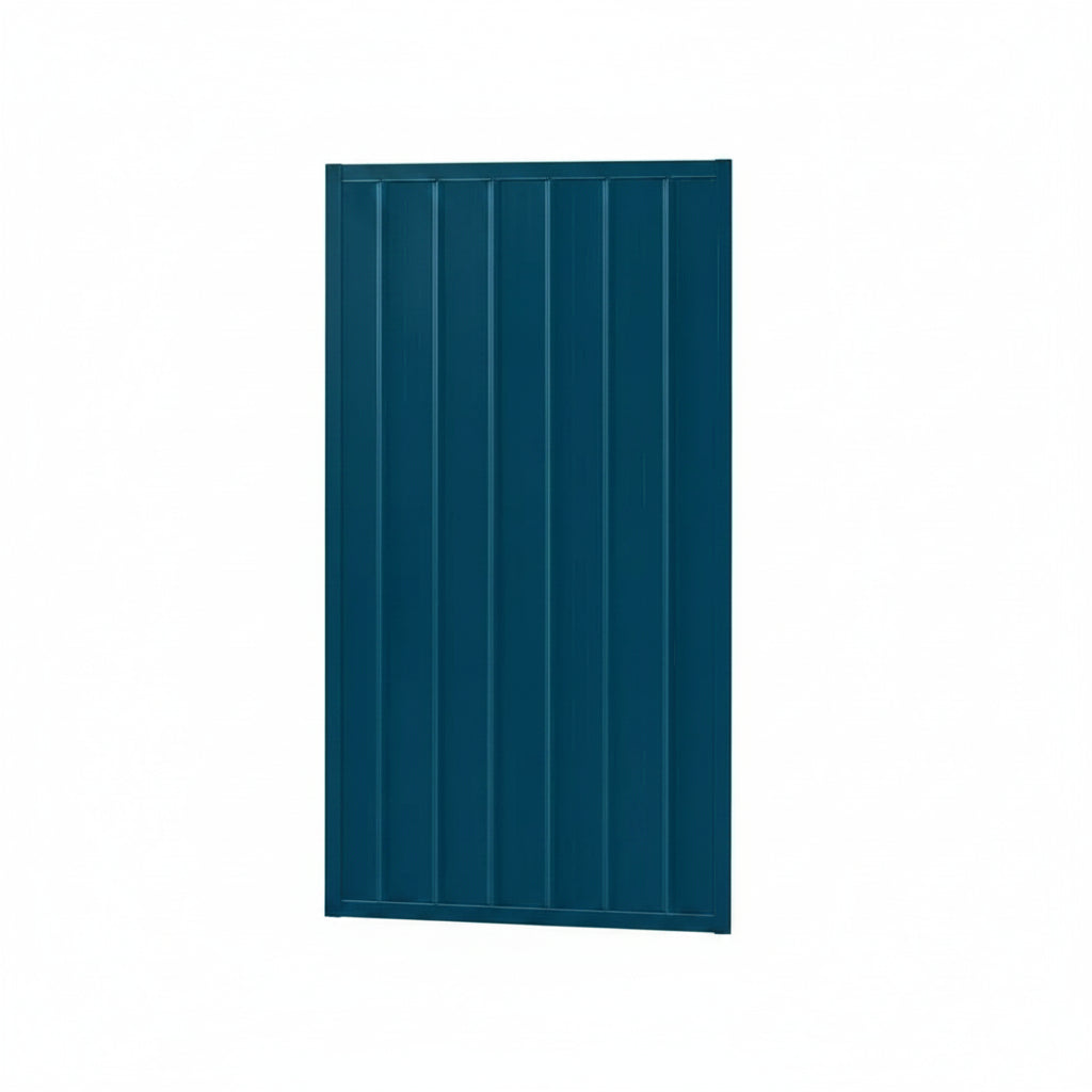 A dark teal blue rectangular panel with vertical slatted lines, shown against a plain white background.