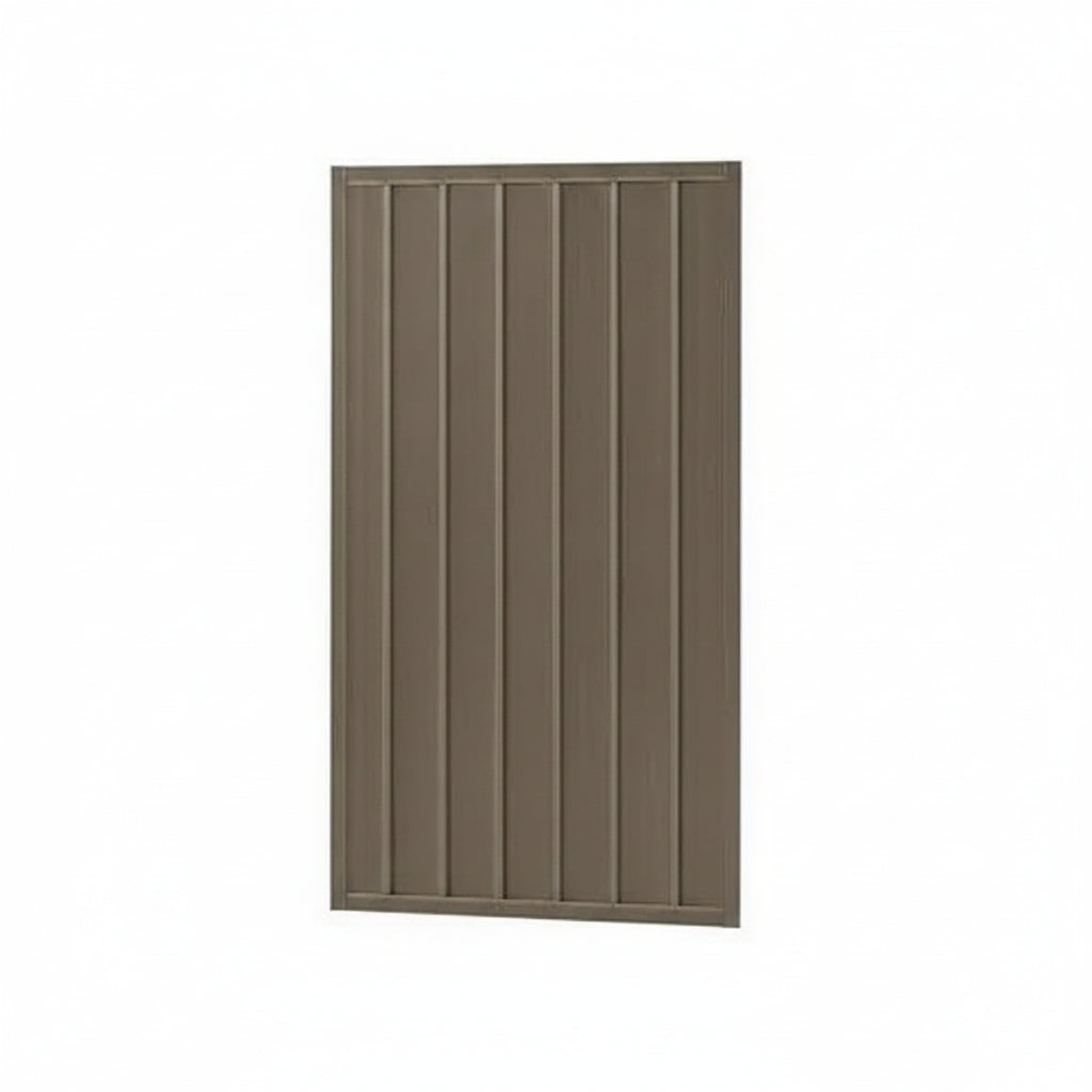 A rectangular vertical slat panel in a warm taupe-brown color, shown against a plain white background.