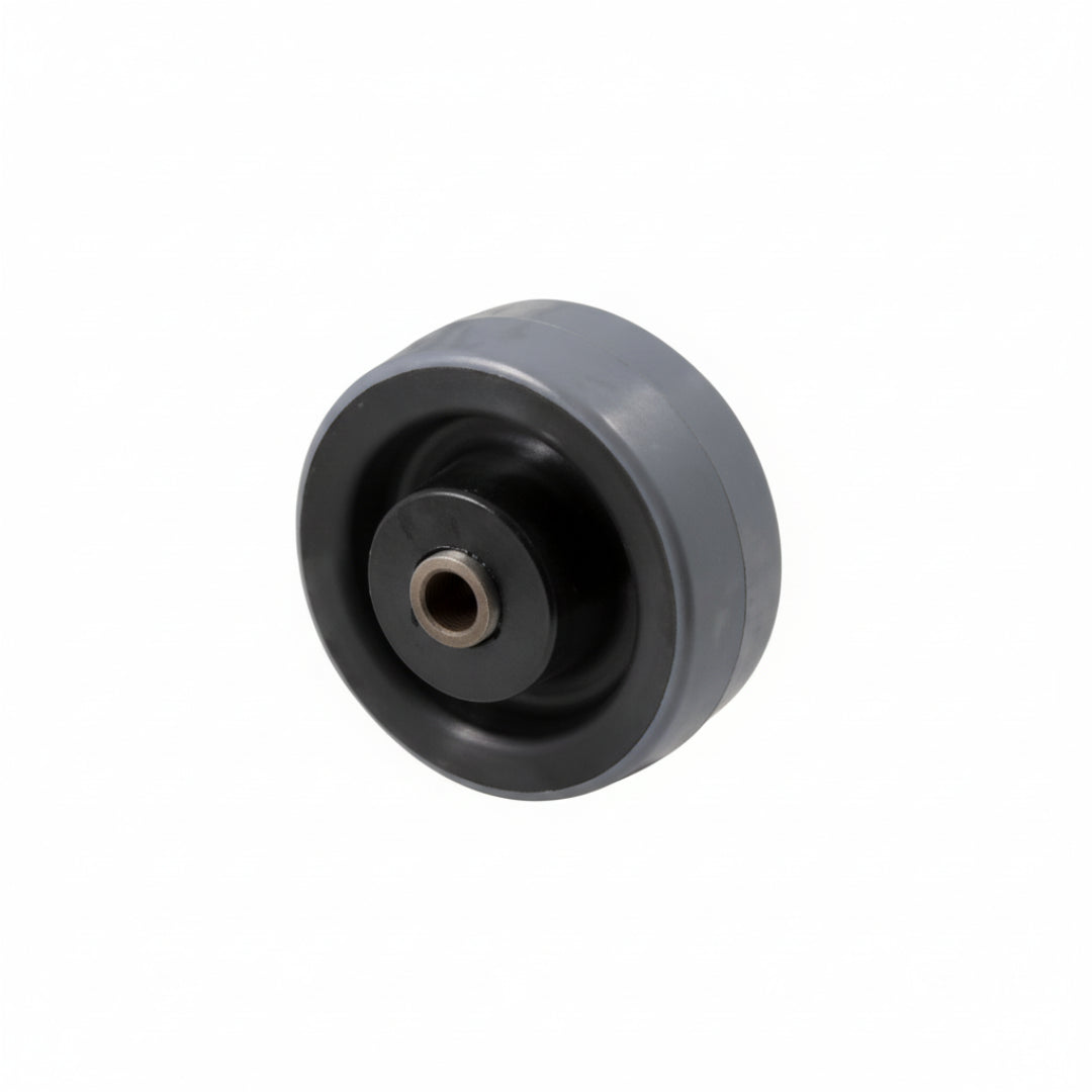 Gray wheel with black center on a white background