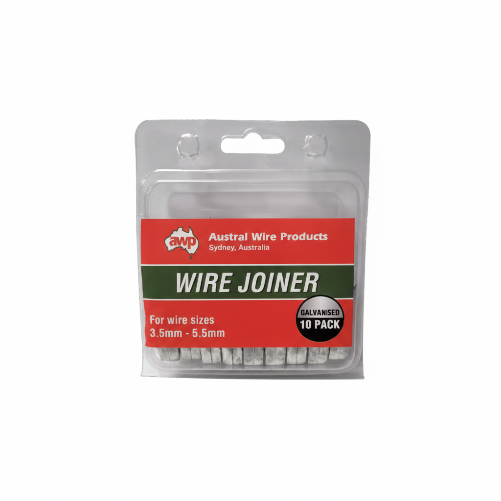 Packaged wire joiners by Austral Wire Products on a white background