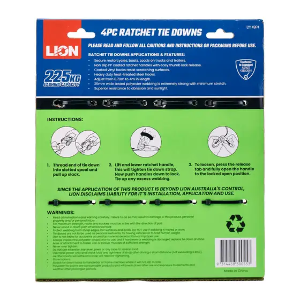 Lion Ratchet Tie Down Set