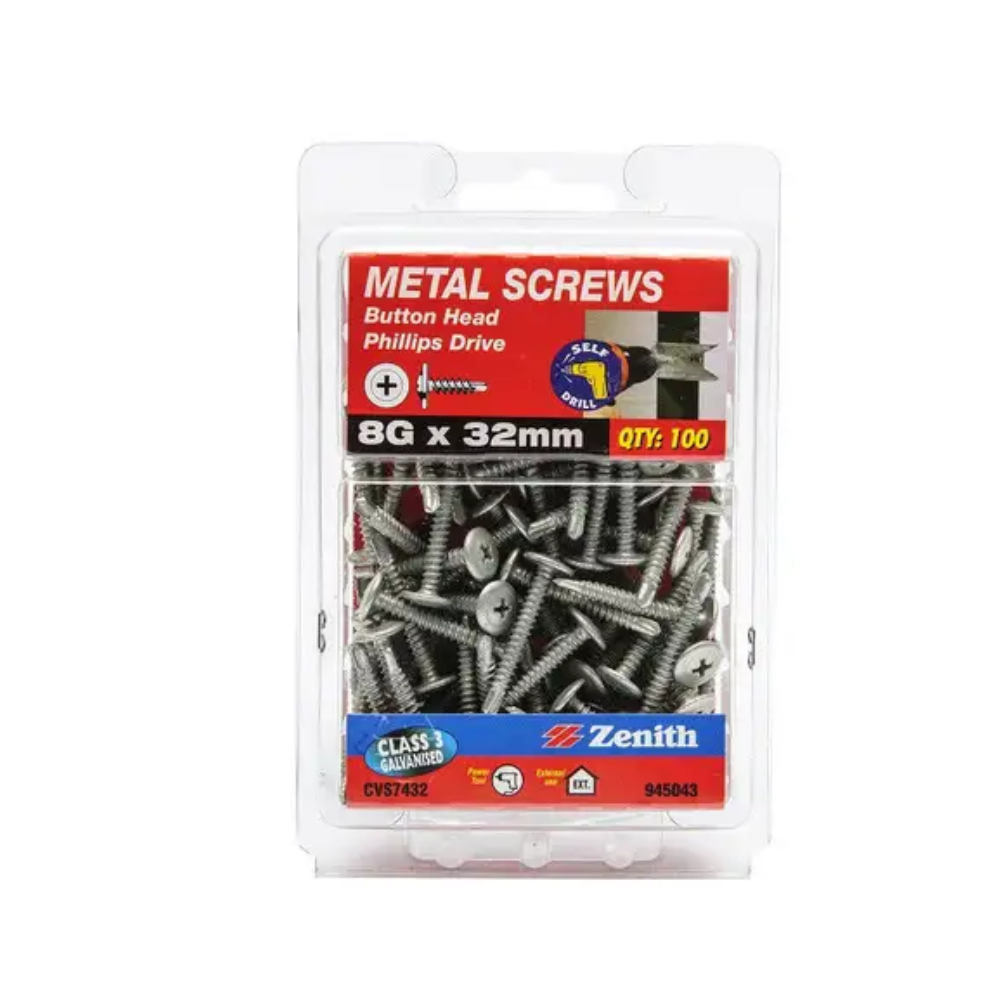 Zenith Metal Button Head Screws Galvanised 8G x 32mm 100 Pk