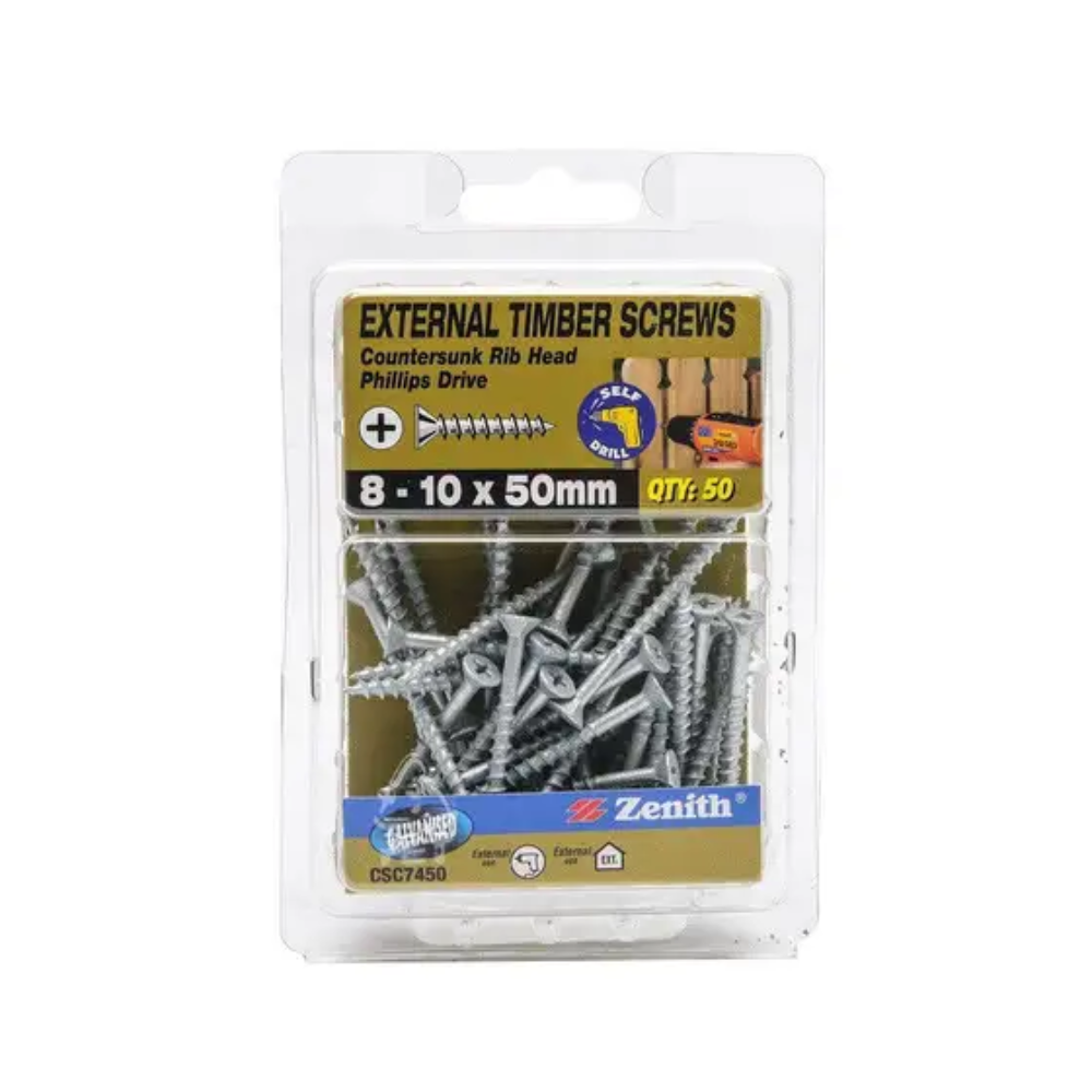 Zenith Timber Screw Galvanised 10-8 x 50mm 50 Pk