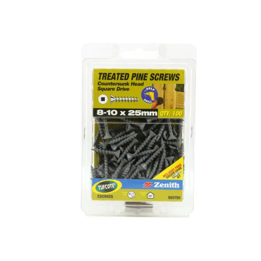 Zenith Screw Treated Pine TC SQ 8-10 x 25mm 100 Pk