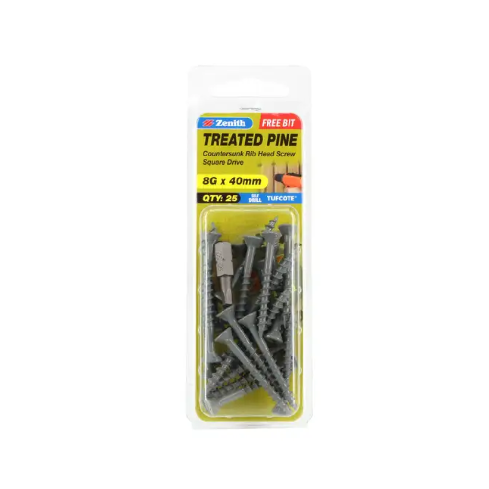 Zenith Treated Pine Screws Tufcote 8G x 40mm 25pk