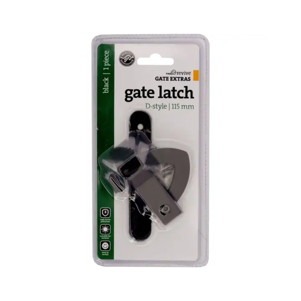 Trio Gate Latch D Style Black 115mm