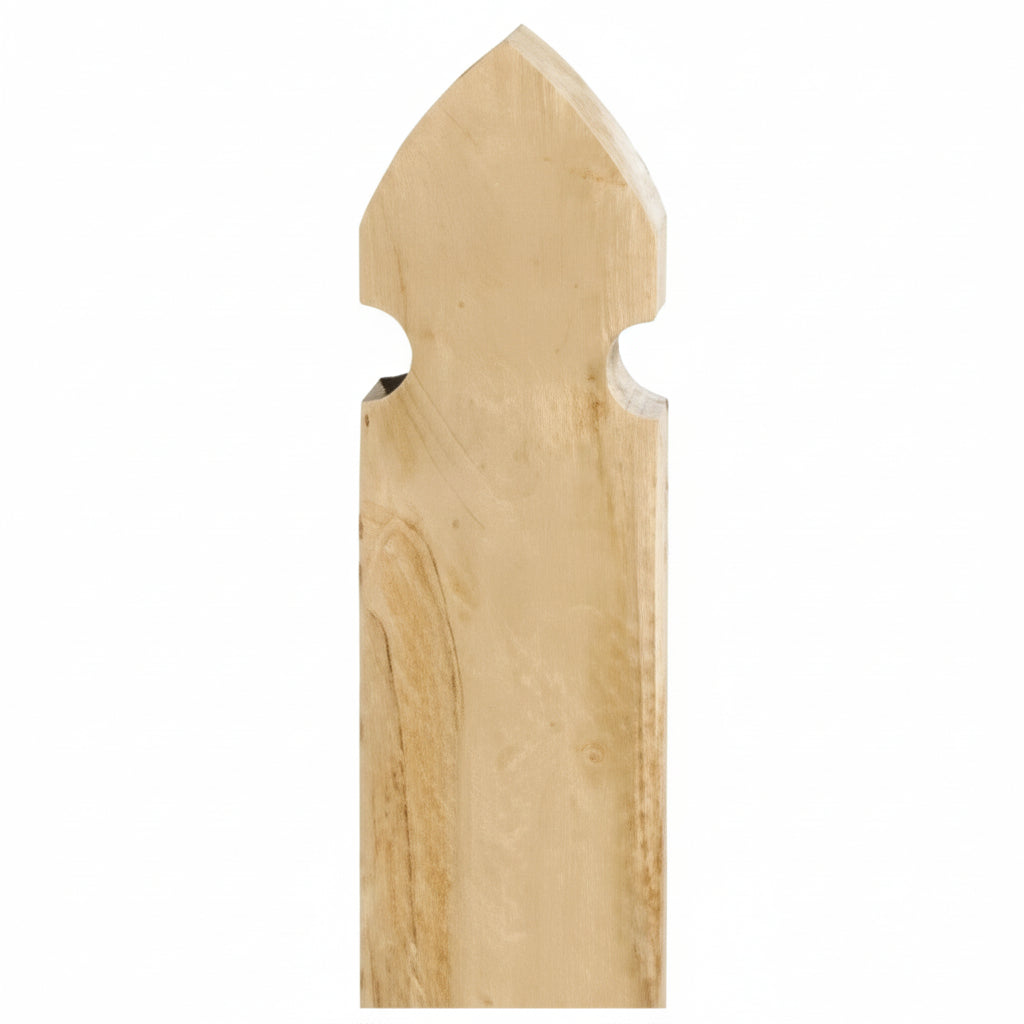 Wooden decorative panel with a pointed top on a white background