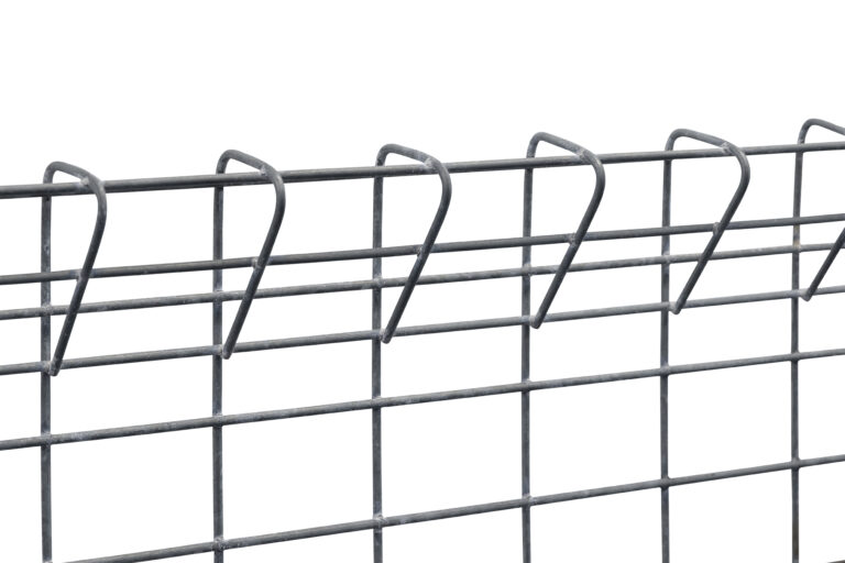 Close-up of a wire mesh structure with horizontal and vertical bars.