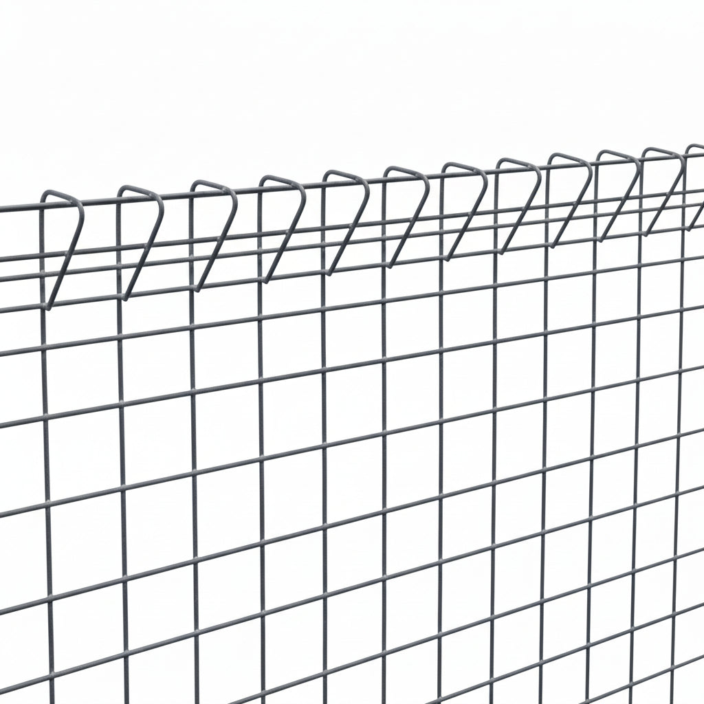 Close-up of a wire mesh structure with horizontal and vertical bars.