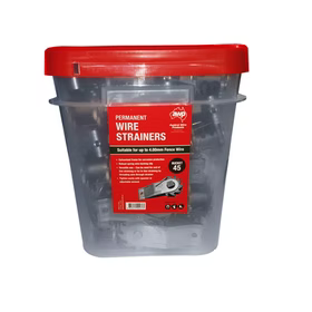 Clear bucket with red lid containing strainers on a white background