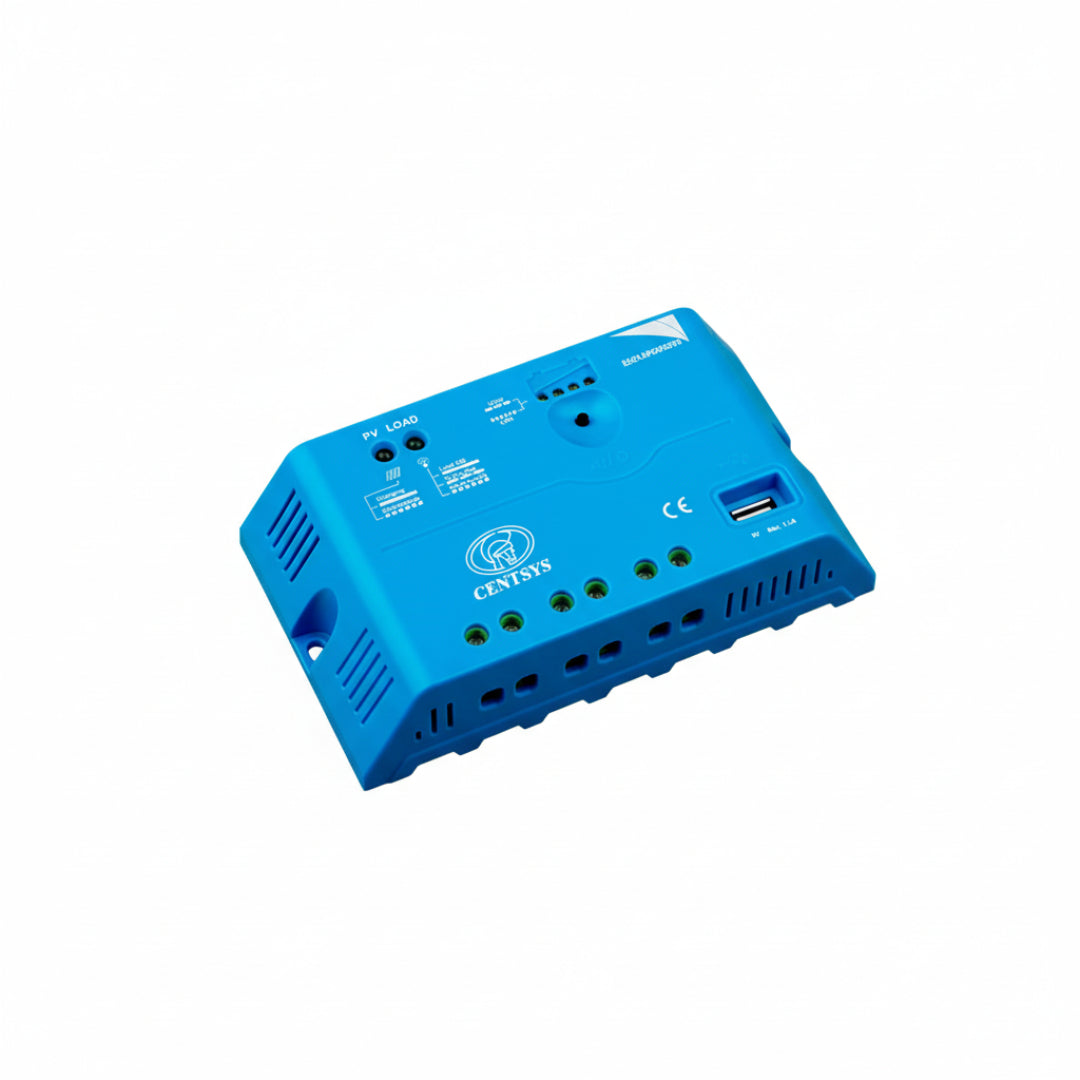 Blue electronic device with CENTSYS branding on a white background