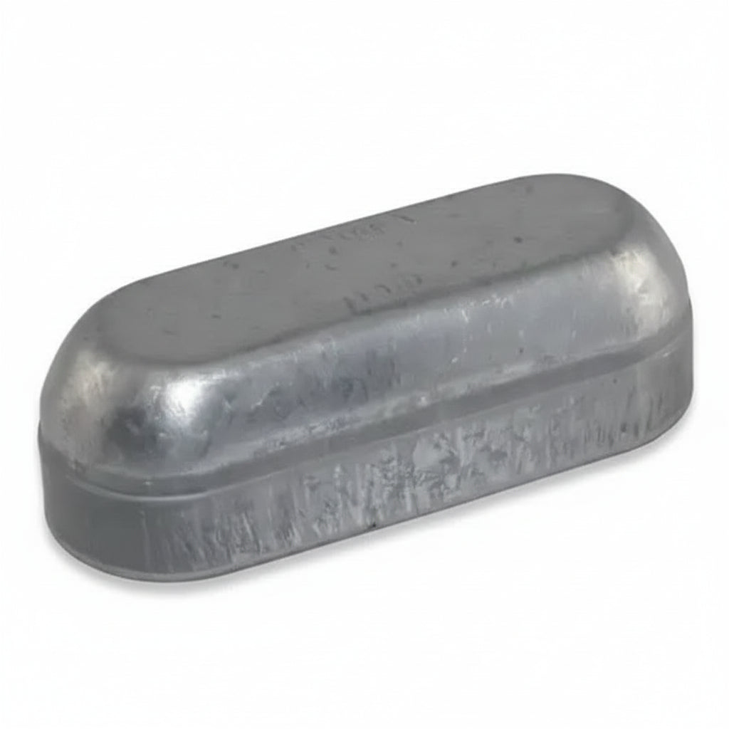 Metallic oval weight on a white background