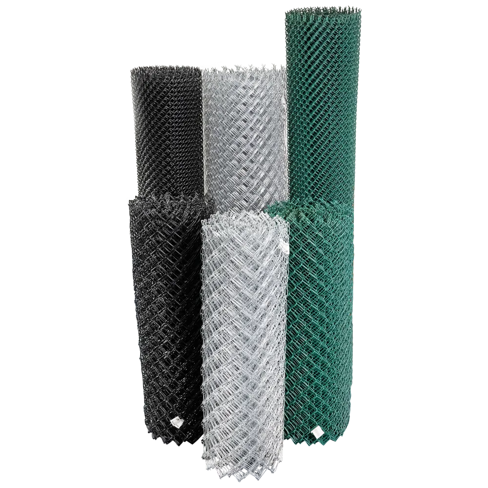 Three rolls of hexagonal wire mesh in black, silver, and green on a white background