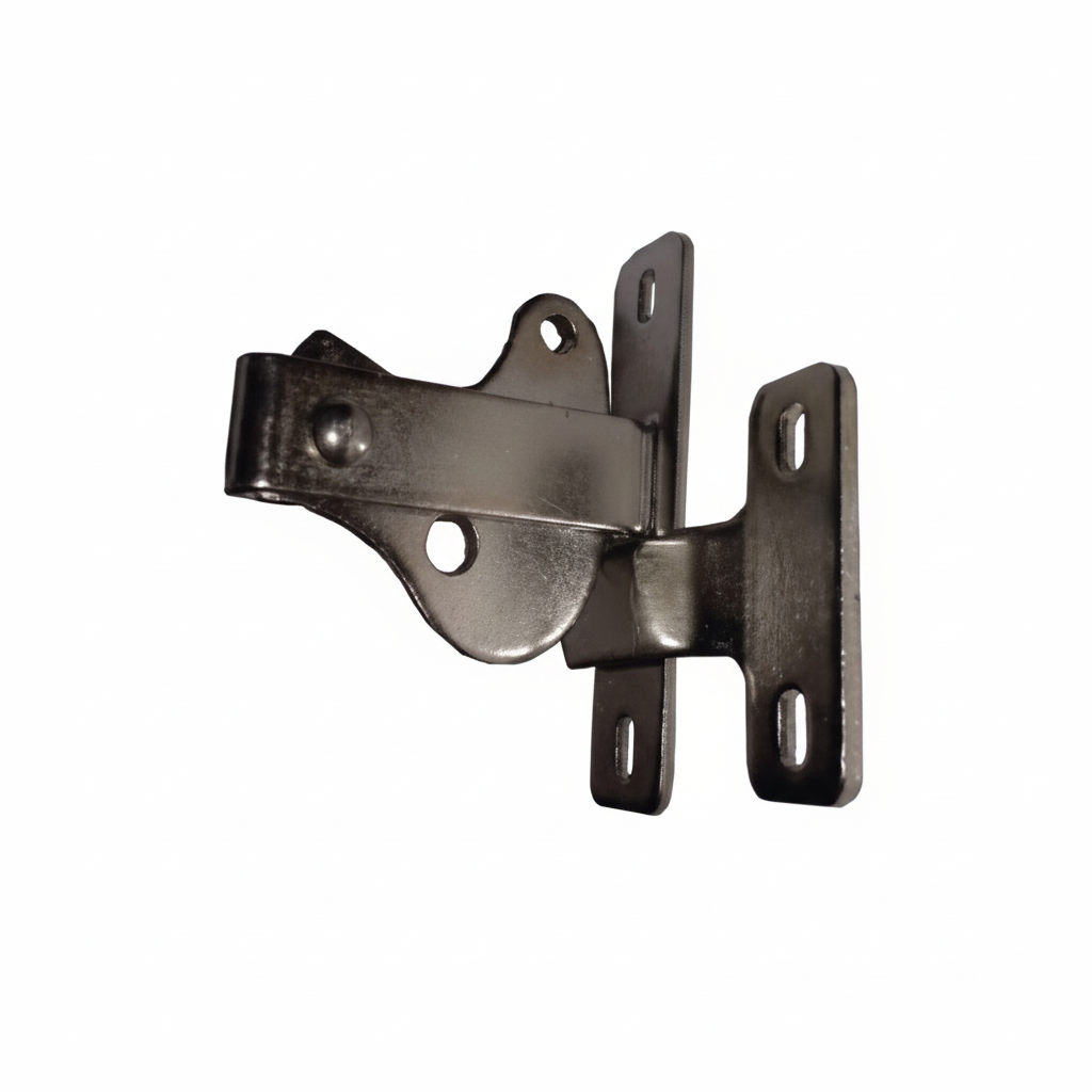 Metal door hinge on a white background