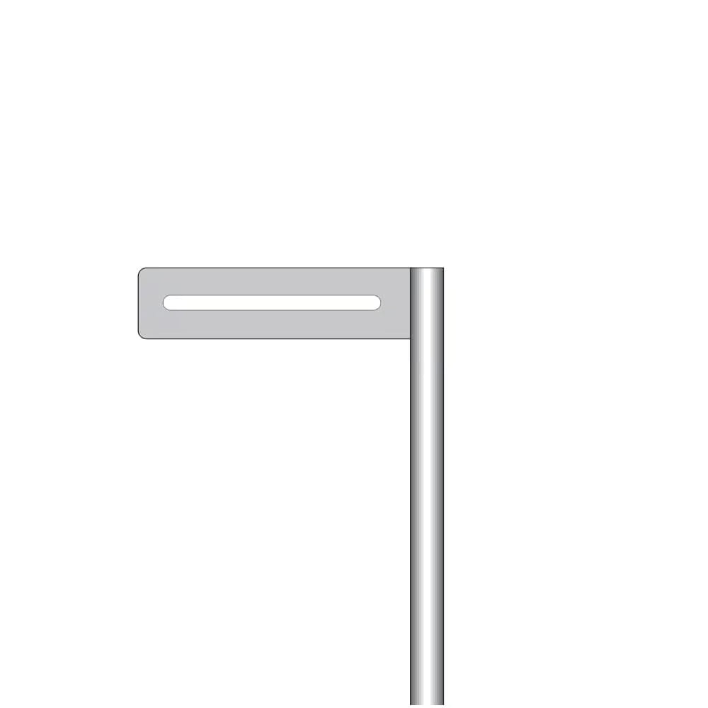 Metallic flagpole with a rectangular flag attachment on a white background