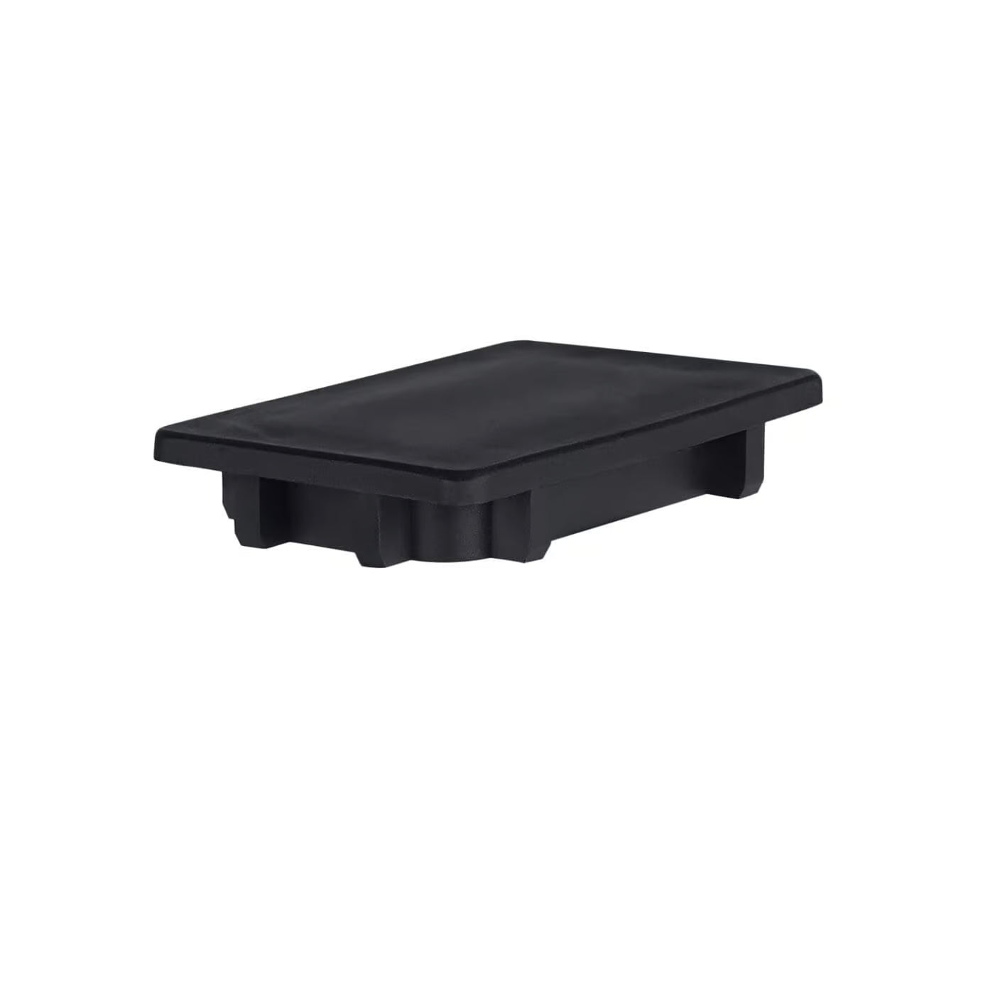 Black plastic container lid on a white background