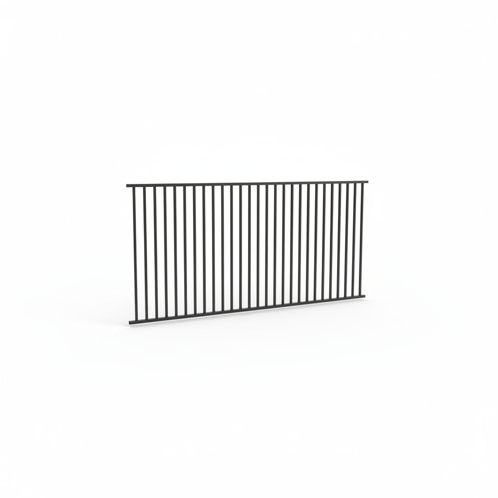 Black metal fence panel on a white background