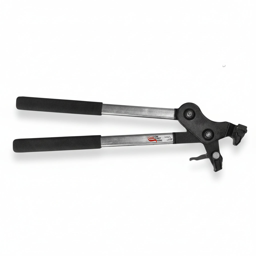 Pair of bolt cutters with black handles on a white background