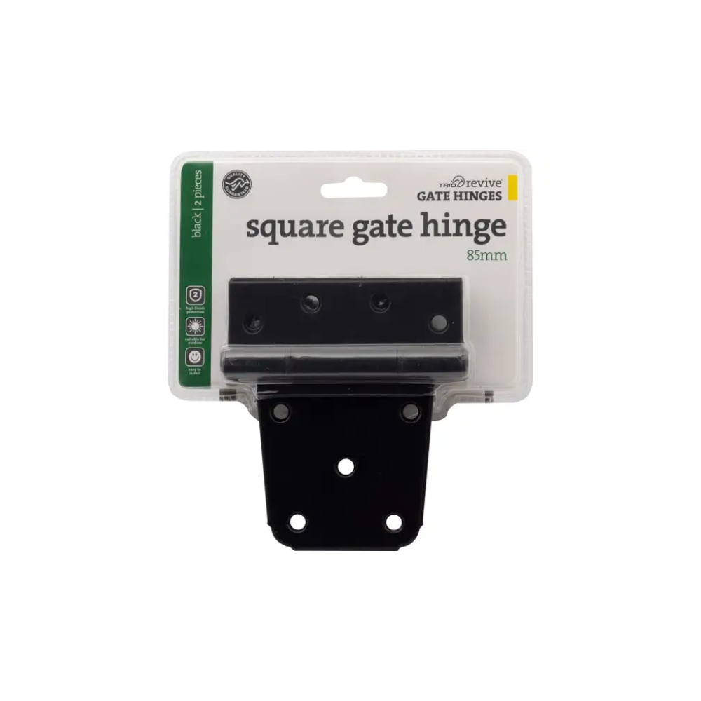 Trio Square Gate Hinge Black 85mm 2 Pack
