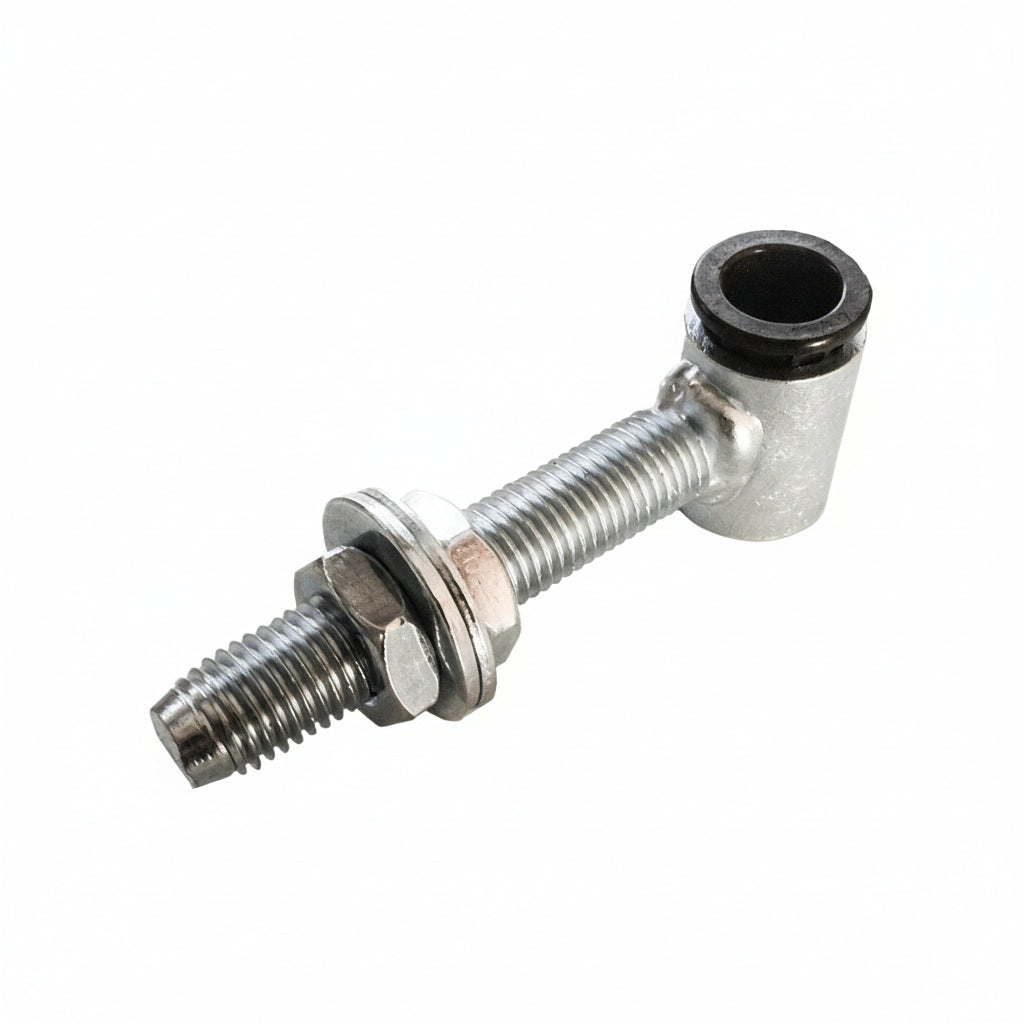 Metal fitting with threaded end and cylindrical sleeve on a white background