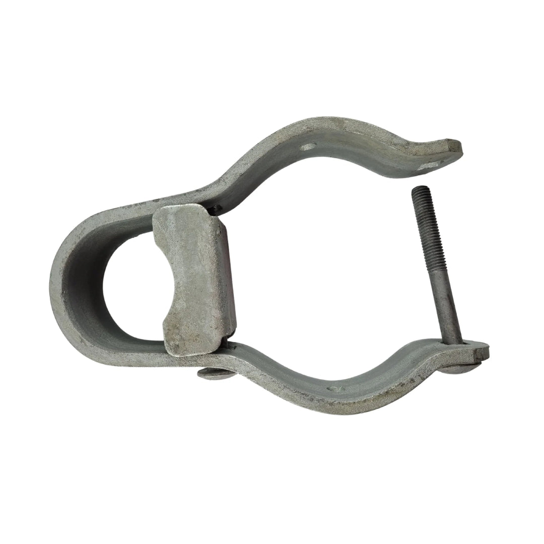 Metal clamping device with a bolt on a white background