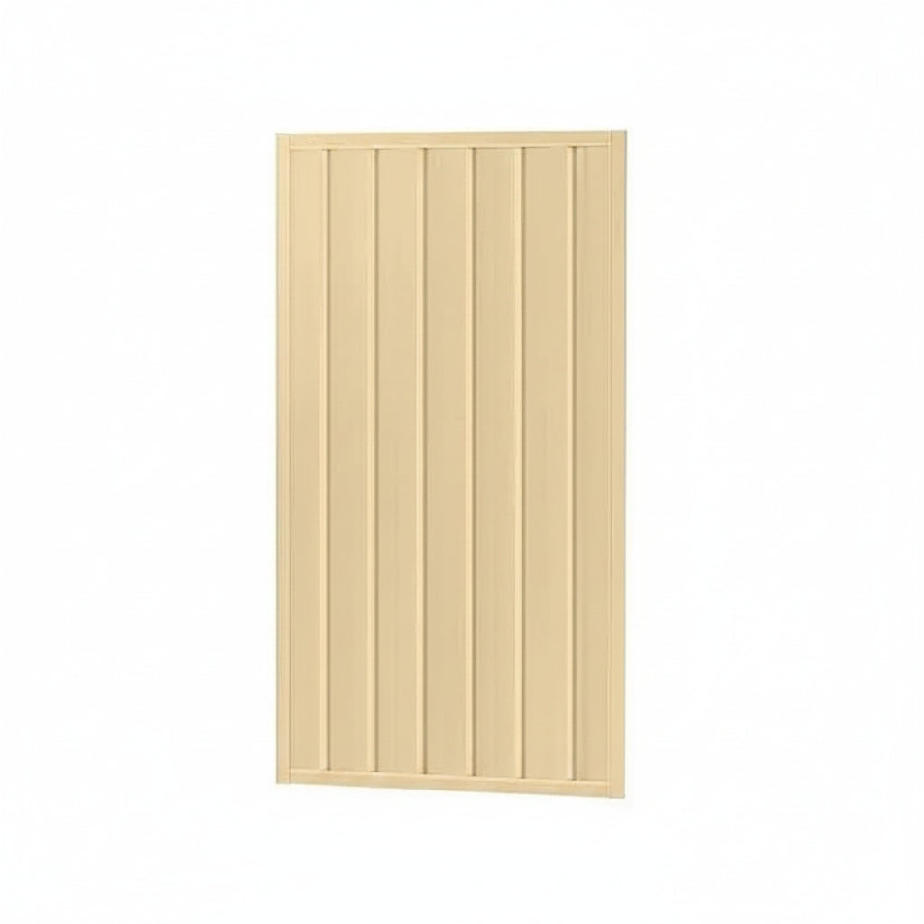 A rectangular light beige wood panel with vertical grooved slats, shown against a plain white background.