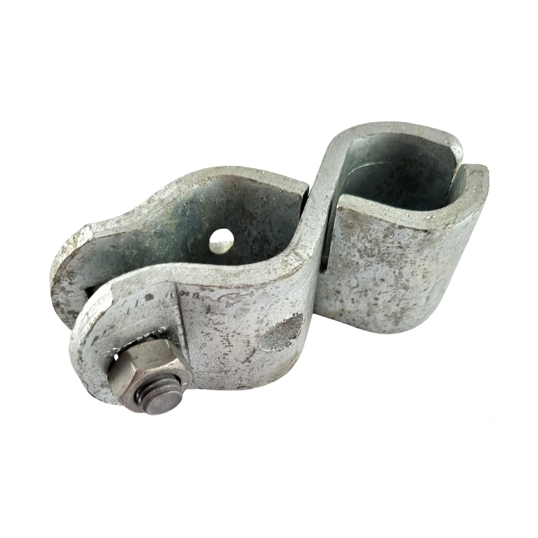 Metal clevis pin and socket on a white background