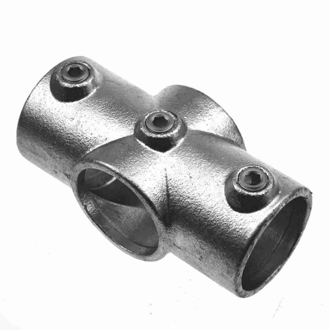 Metal pipe fitting on a white background