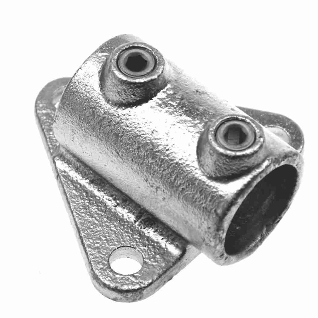 Metal bracket with threaded holes on a white background