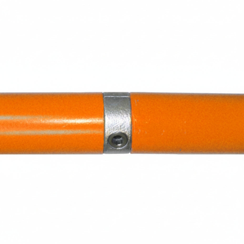 Orange cylindrical object with a silver band on a white background