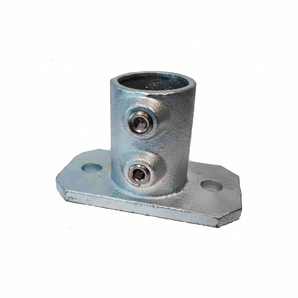 Metal mechanical component with two threaded holes on a white background