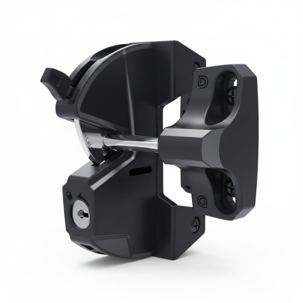 Black metal bracket on a white background