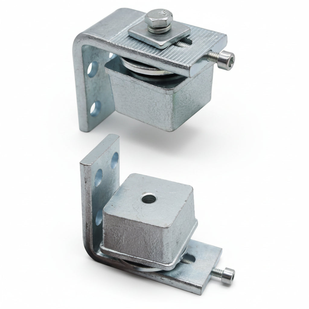 Two metal brackets on a white background