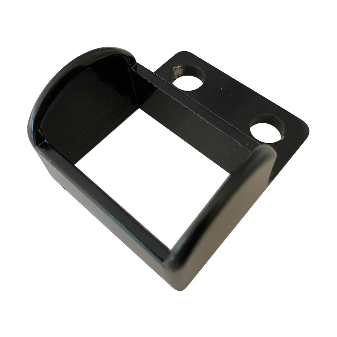 Black plastic bracket on a white background