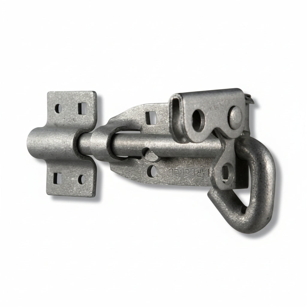 Metal door latch on a white background