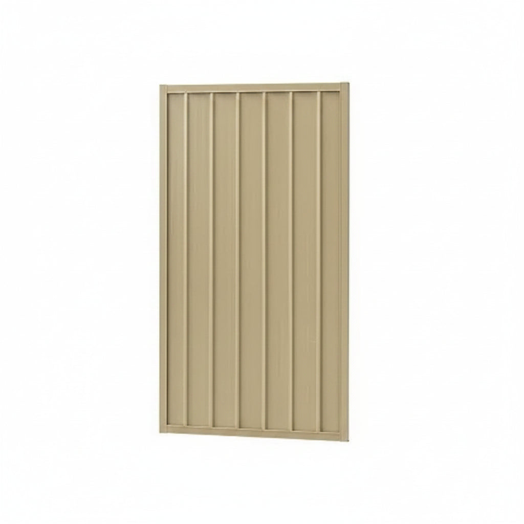 A rectangular beige vertical slat panel with a wood grain texture, shown against a plain white background.