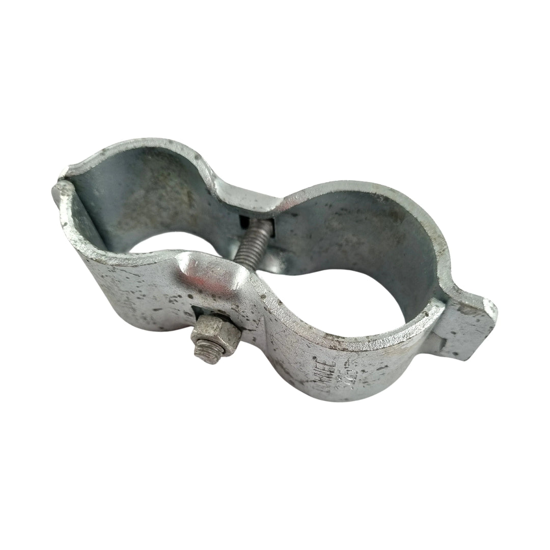 Metal pipe clamp on a white background