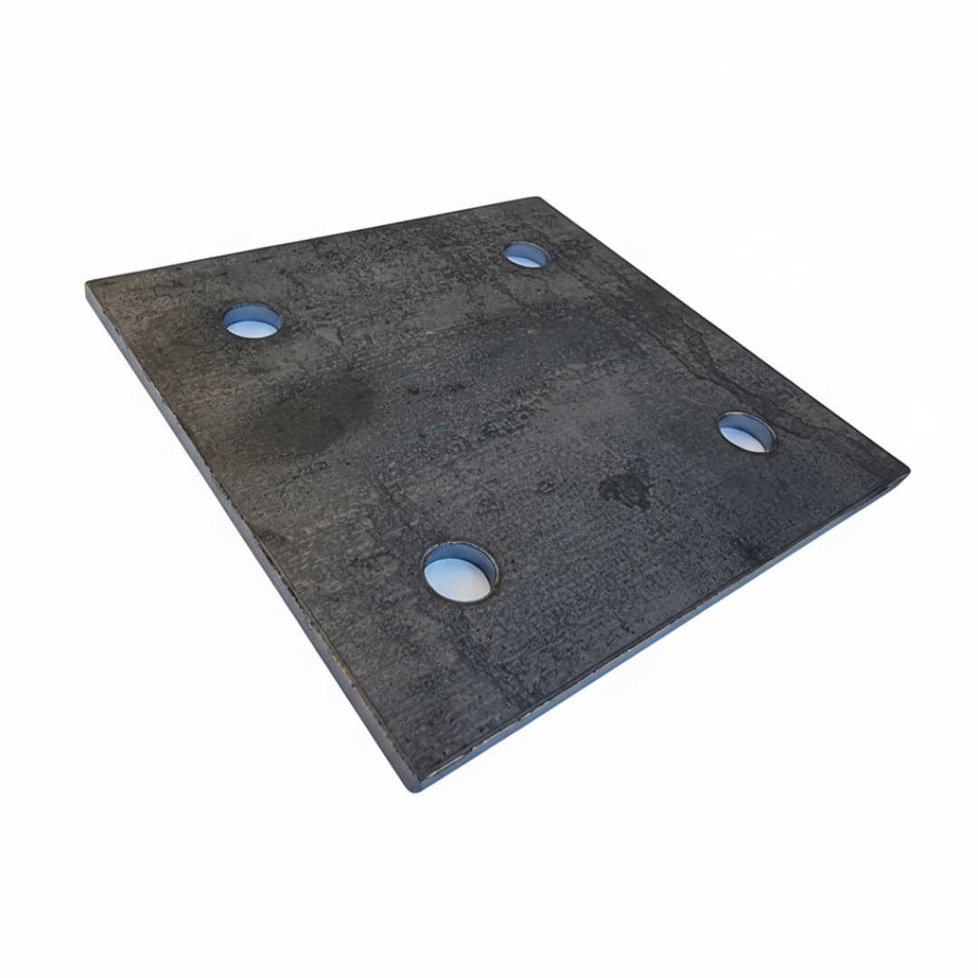 Dark gray concrete slab with circular holes on a white background