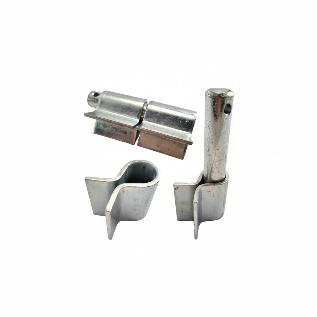 Metal door lock components on a white background