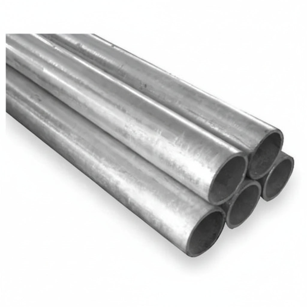 Metallic cylindrical pipes stacked on a white background