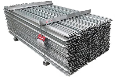 Stack of metal racks with a red tag on a white background